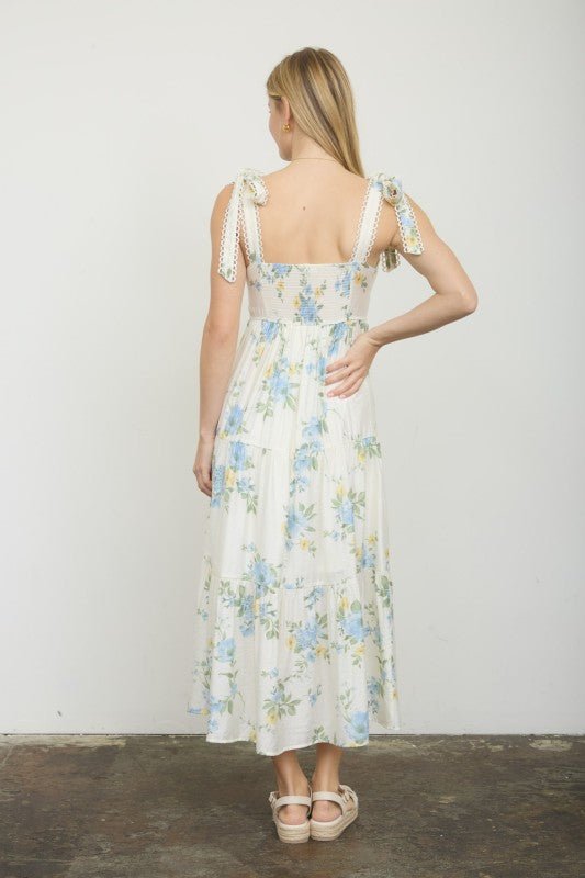 Blue Floral Tie Strap Dress - The Nines