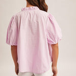 Lilac Pink Cotton Smocked Puff Sleeve Poplin Top - The Nines