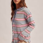 Pink & Aqua Striped Lightweight Hoodie Top - The Nines