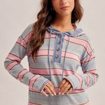 Pink & Aqua Striped Lightweight Hoodie Top - The Nines