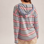 Pink & Aqua Striped Lightweight Hoodie Top - The Nines