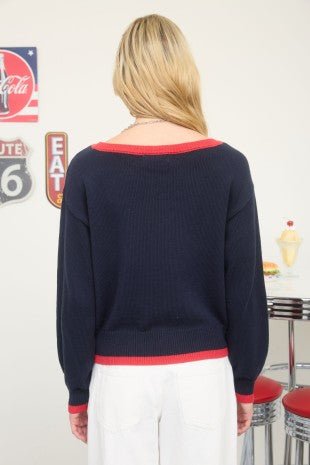 Boat Neck Navy Flag Sweater - The Nines
