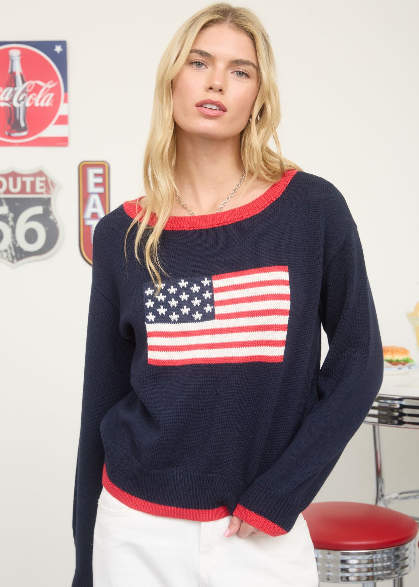 Boat Neck Navy Flag Sweater - The Nines