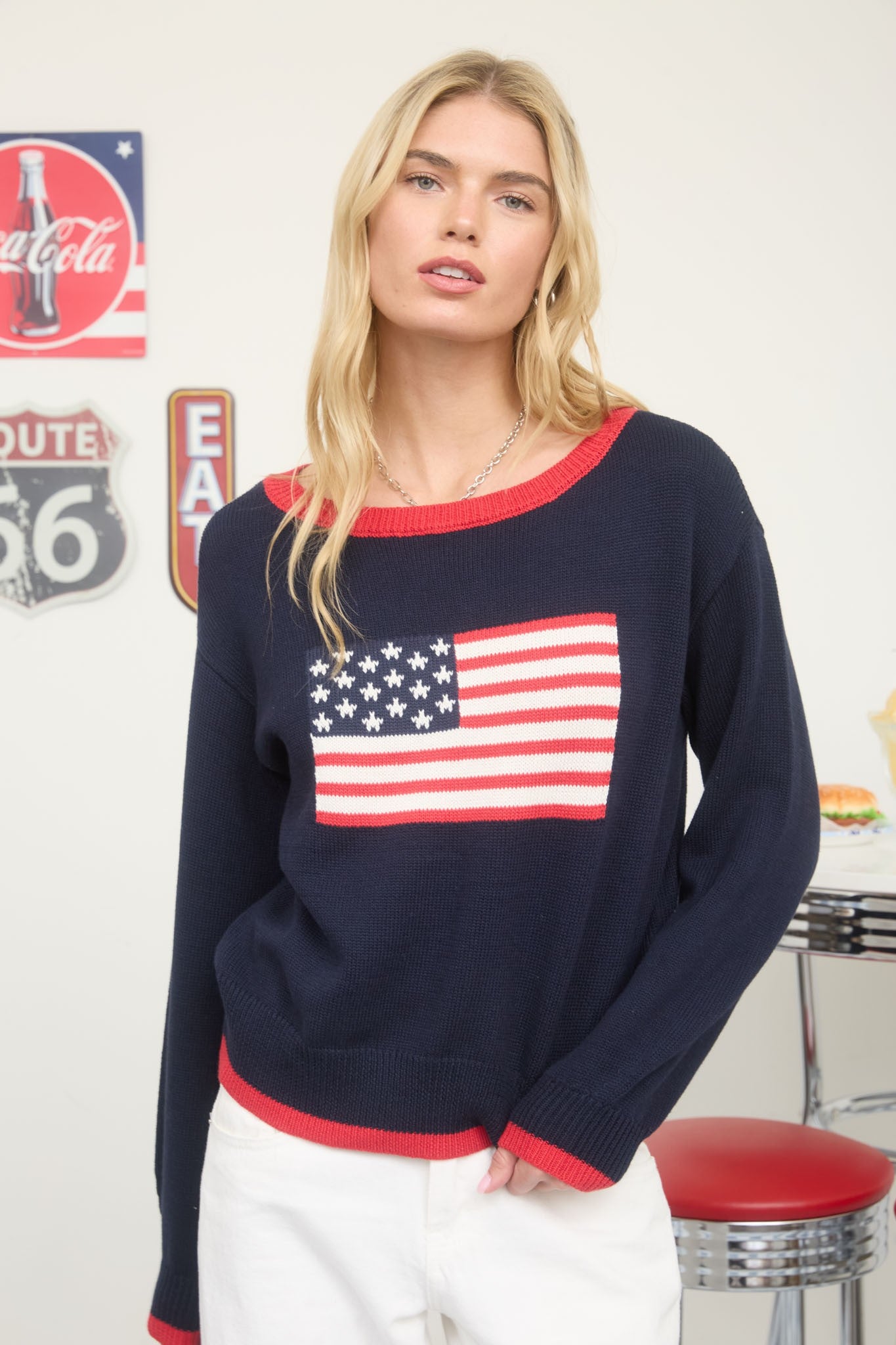 Boat Neck Navy Flag Sweater - The Nines