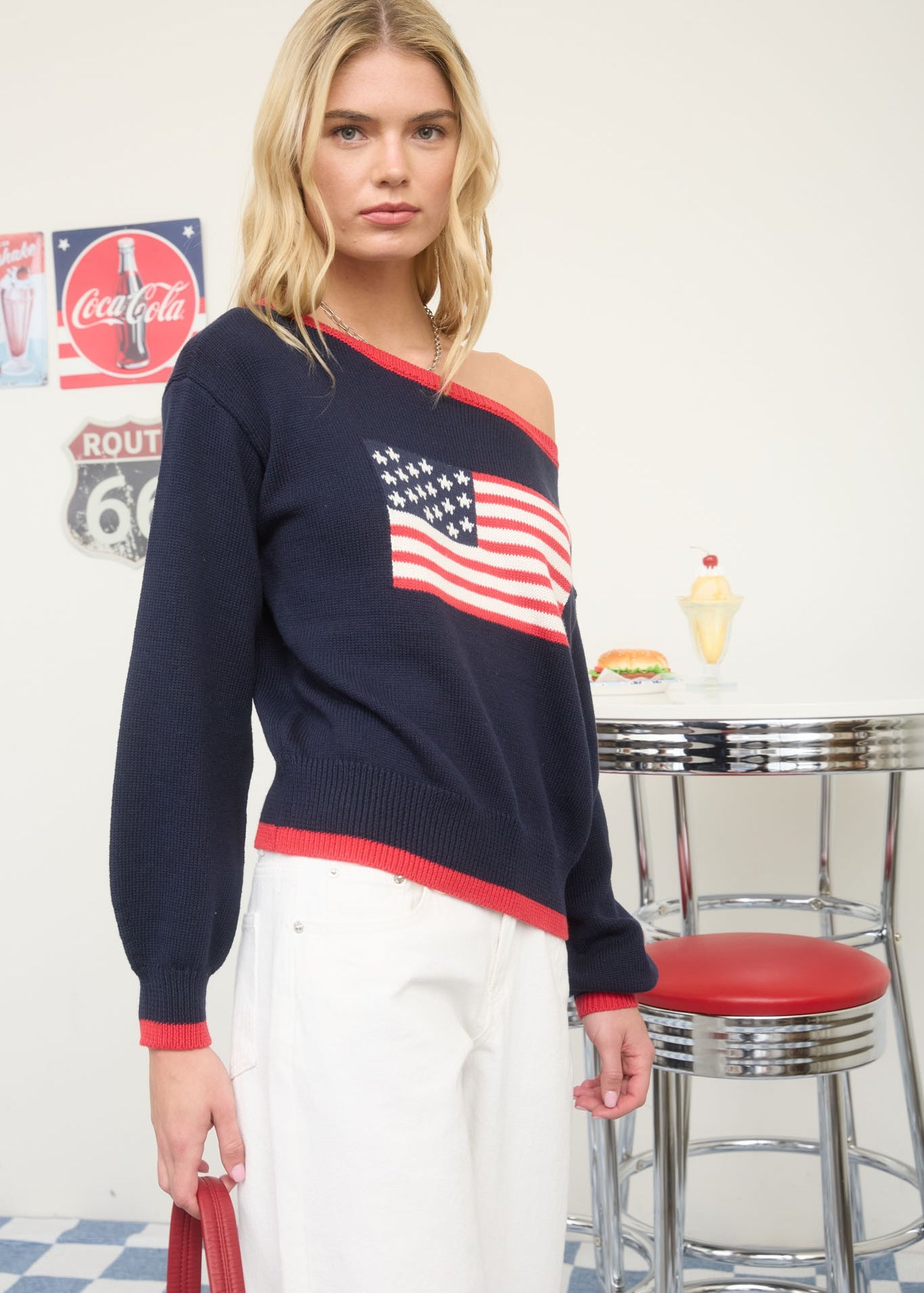 Boat Neck Navy Flag Sweater - The Nines