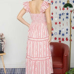 Red Floral Pattern Smocked Dress - The Nines