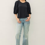 Black Cotton Puff Sleeve Top - The Nines