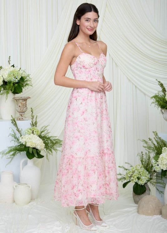 Pink Floral Corset Dress - The Nines