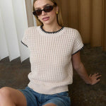 Contrast Trim Light Khaki Top - The Nines