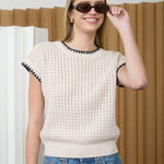 Contrast Trim Light Khaki Top - The Nines