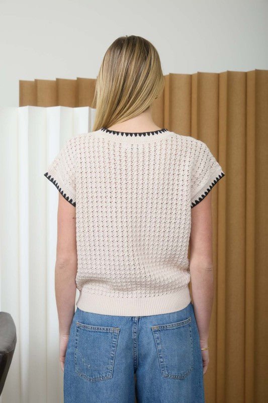 Contrast Trim Light Khaki Top - The Nines