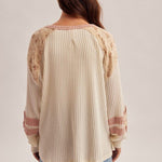 Ivory & Mauve Waffle Floral Henley Top - The Nines