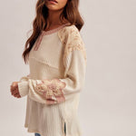 Ivory & Mauve Waffle Floral Henley Top - The Nines