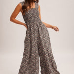Black Floral Smocked Jumpsuit - The Nines