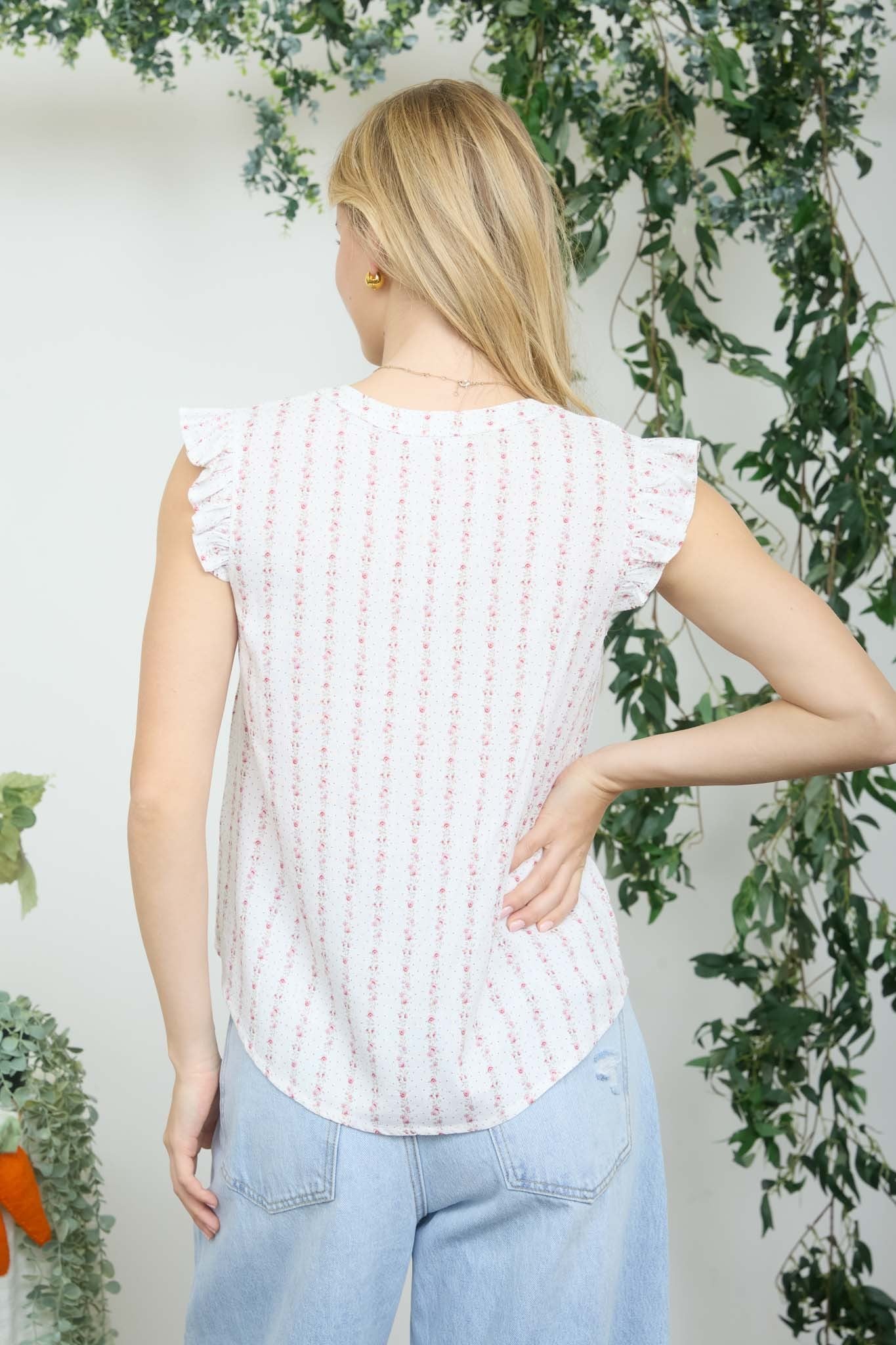 Pink Floral Striped Top - The Nines