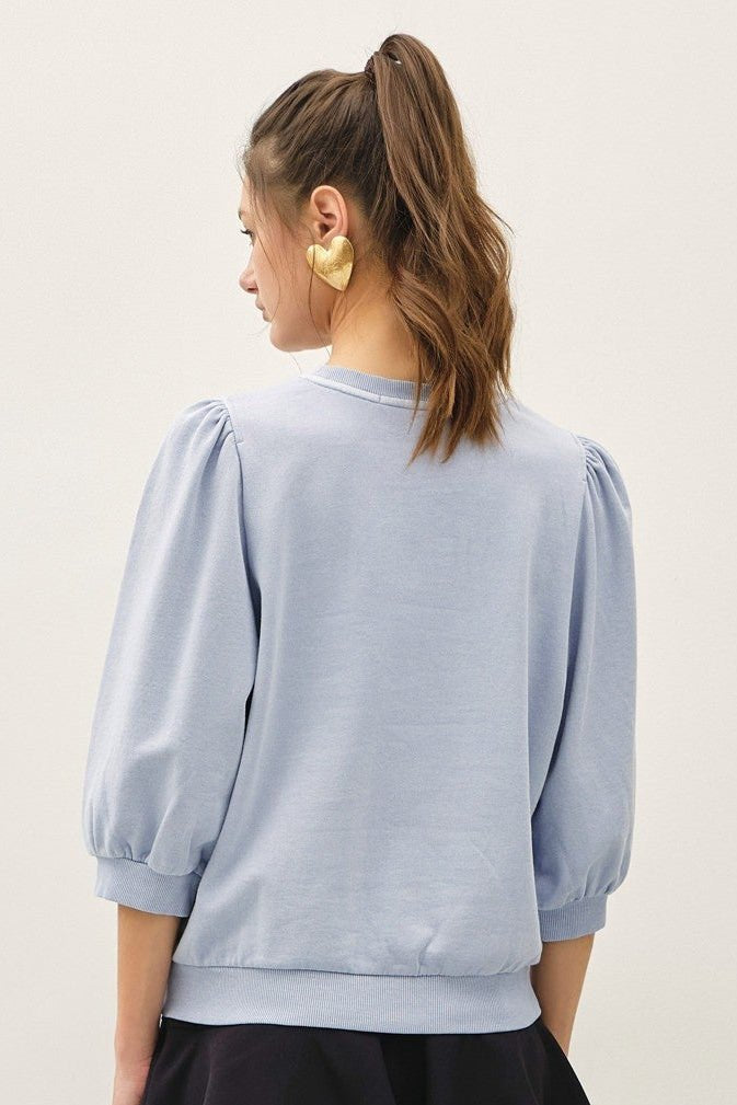 Chambray Puff Sleeve Top - The Nines