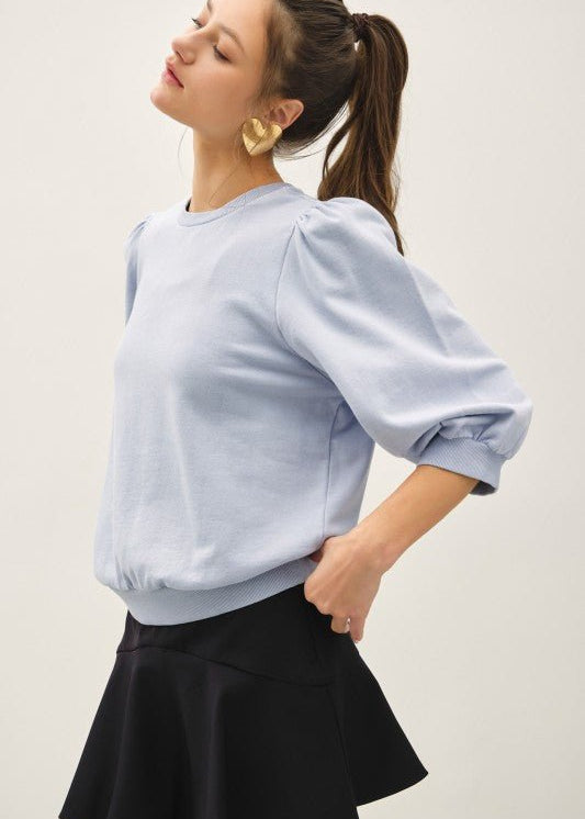 Chambray Puff Sleeve Top - The Nines