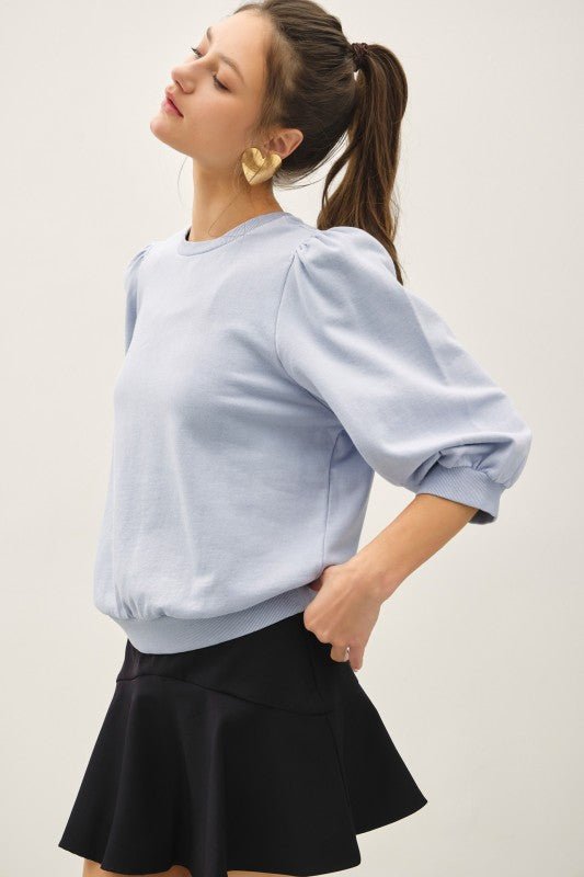Chambray Puff Sleeve Top - The Nines