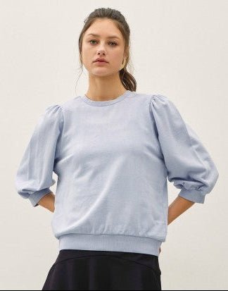 Chambray Puff Sleeve Top - The Nines