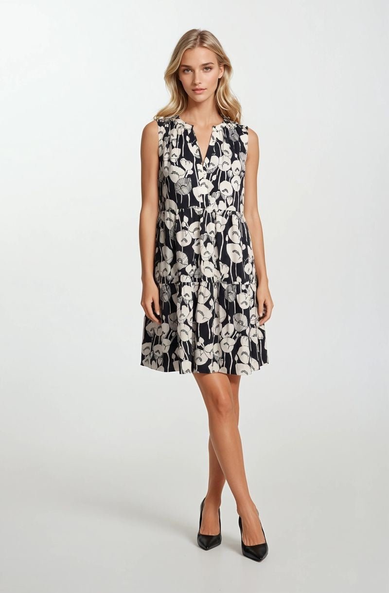 June Black & Ivory Floral Dress - The Nines