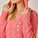 Raspberry Cable Knit Hoodie - The Nines