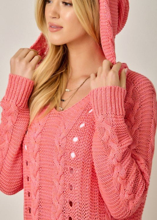 Raspberry Cable Knit Hoodie - The Nines
