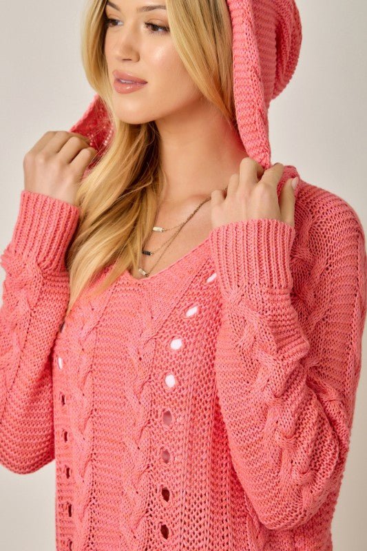 Raspberry Cable Knit Hoodie - The Nines