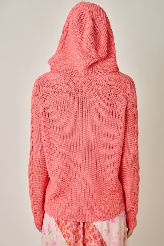 Raspberry Cable Knit Hoodie - The Nines