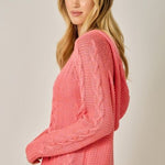 Raspberry Cable Knit Hoodie - The Nines