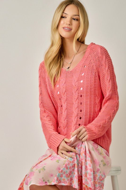 Raspberry Cable Knit Hoodie - The Nines