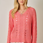 Raspberry Cable Knit Hoodie - The Nines