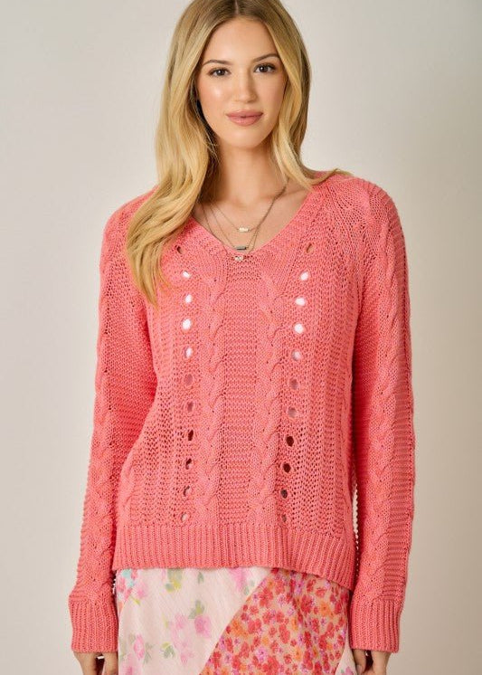 Raspberry Cable Knit Hoodie - The Nines