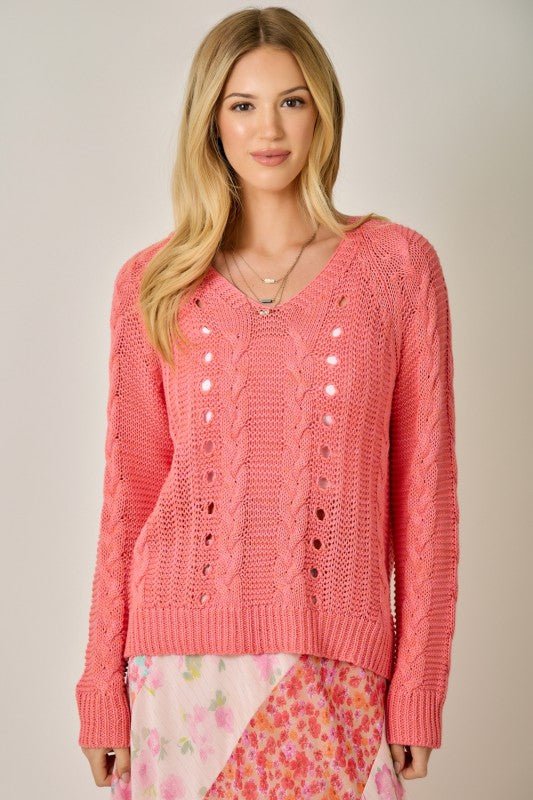 Raspberry Cable Knit Hoodie - The Nines