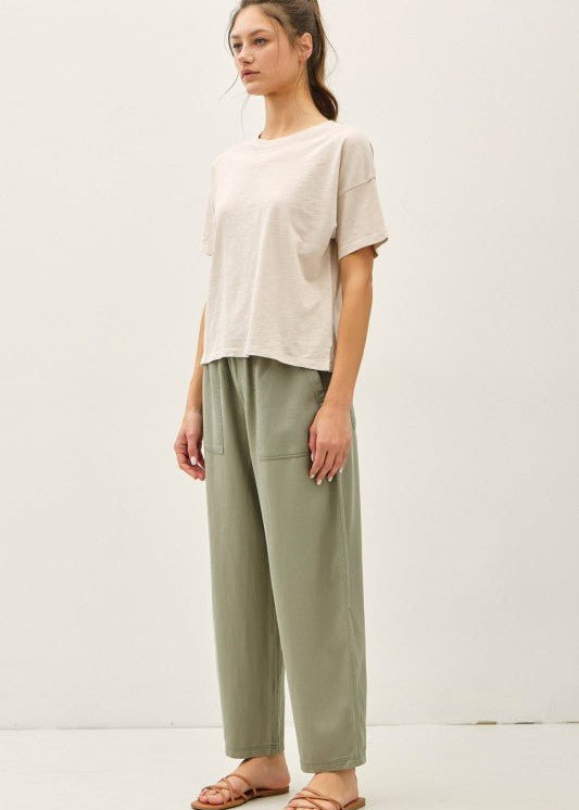 Olive Tencel Tapered Barrel Pant - The Nines
