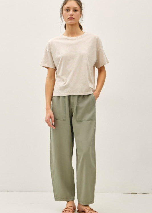 Olive Tencel Tapered Barrel Pant - The Nines