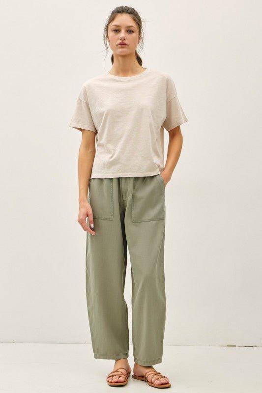 Olive Tencel Tapered Barrel Pant - The Nines