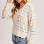 White Multicolor Striped Hoodie - The Nines
