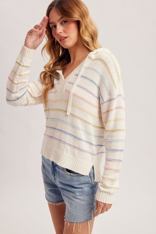 White Multicolor Striped Hoodie - The Nines