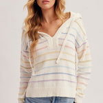 White Multicolor Striped Hoodie - The Nines