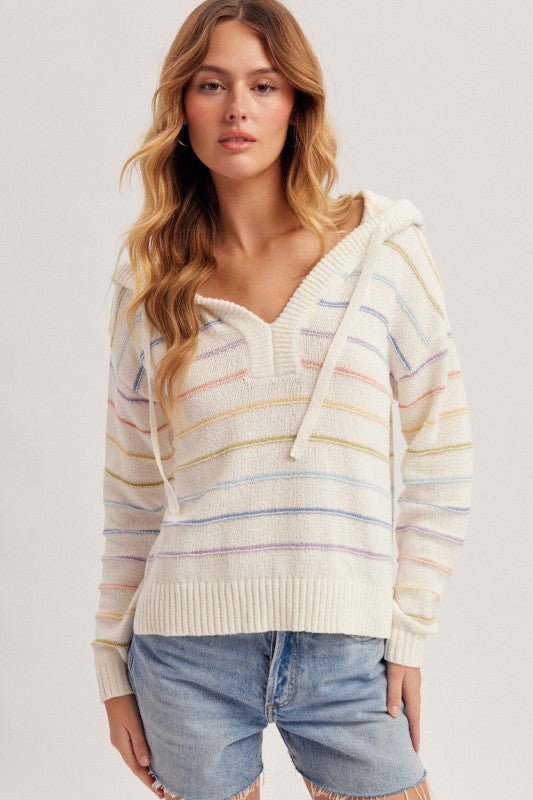 White Multicolor Striped Hoodie - The Nines