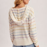 White Multicolor Striped Hoodie - The Nines