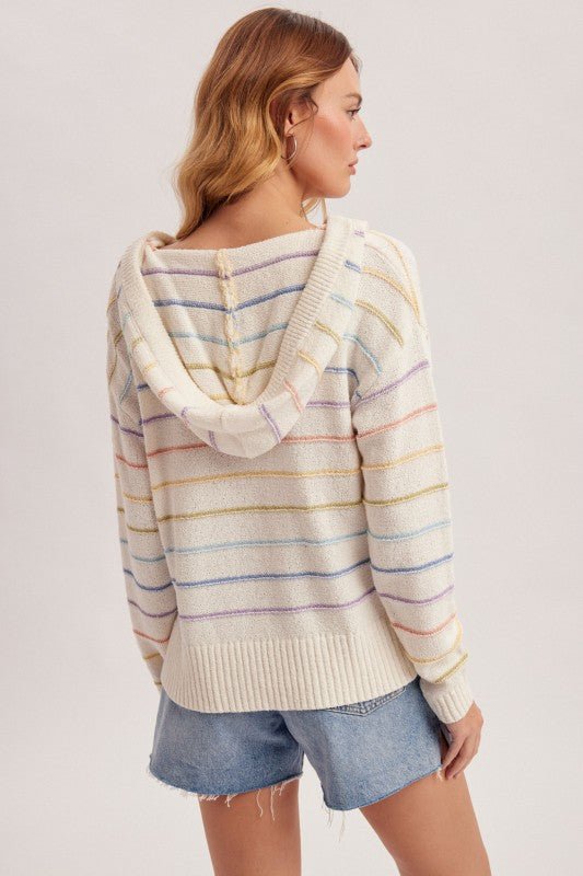 White Multicolor Striped Hoodie - The Nines