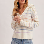 White Multicolor Striped Hoodie - The Nines