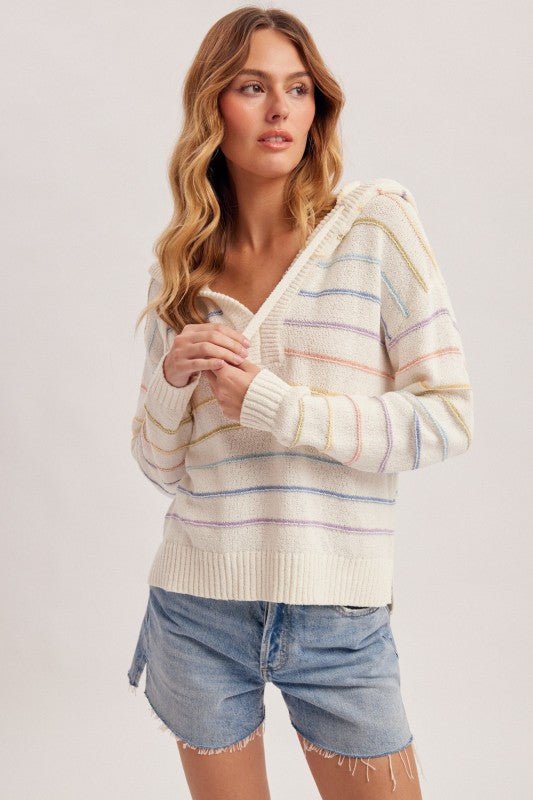 White Multicolor Striped Hoodie - The Nines
