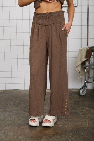 Smocked Waist Brown Pants - The Nines