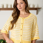 Yellow Striped Button Short Sleeve Top - The Nines