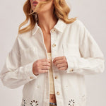 White Embroidered Scalloped Hem Jacket - The Nines