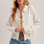 White Embroidered Scalloped Hem Jacket - The Nines