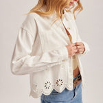 White Embroidered Scalloped Hem Jacket - The Nines