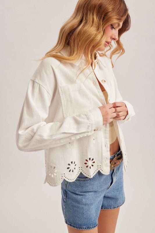 White Embroidered Scalloped Hem Jacket - The Nines